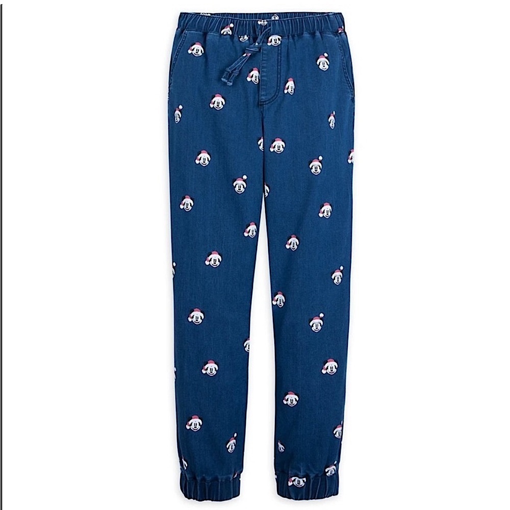 NWT Disney Mickey and Minnie Mouse Christmas Holiday Denim Jogger Jean Pants L - Picture 1 of 12
